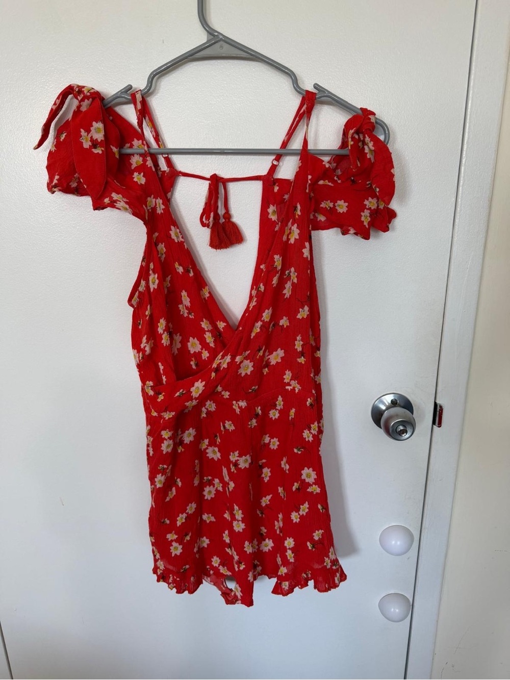 Topshop Red Floral Sundress with Delicate White Blossoms